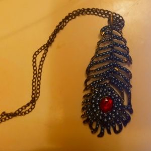 Turquoise Seed Bead Feather Pendant Necklace